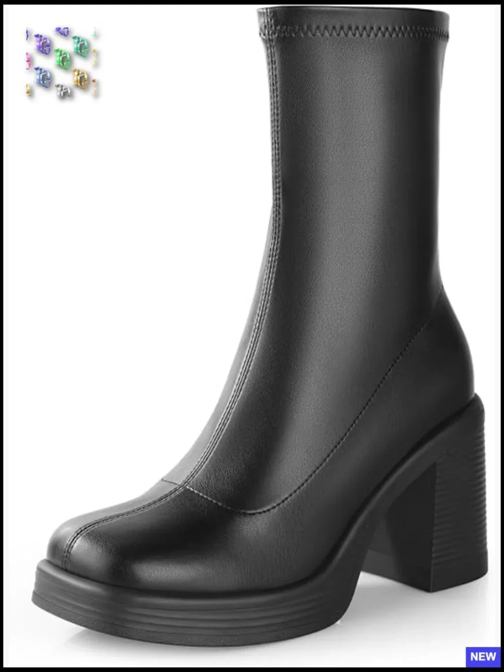 Chunky High Heel Ankle Booties Side Zipper Platform Square Toe Y2K Evening Party